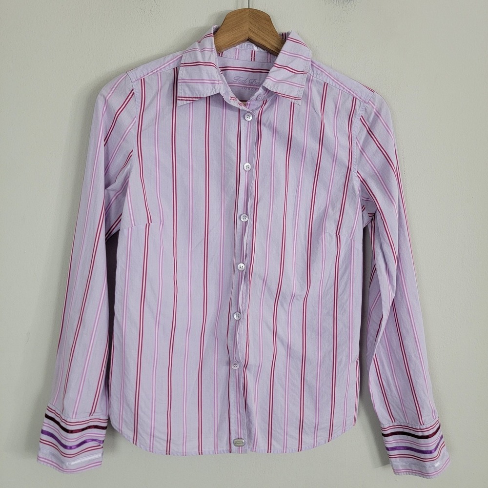 Ted Baker London Dress Shirt Womens 2 Striped Button‎ Up Office Career Business